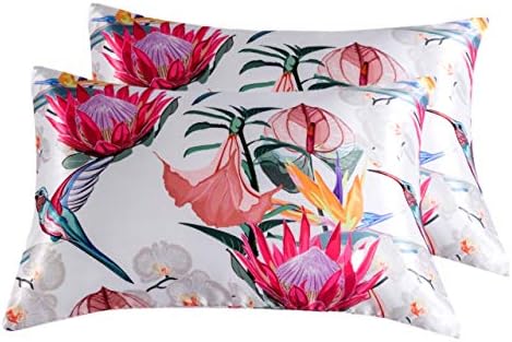 Floral Printed Satin Pillowcase, Standard Cooling Pillow Case Set of 2 by LCBD