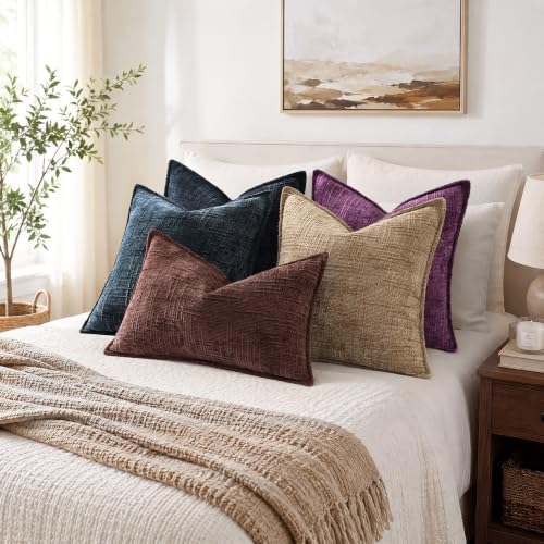 decorUhome Chenille Throw Pillow Covers 22x22 Set of 2, Dark Purple - Image 6