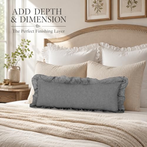 JoraLion Ruffled Lumbar Pillow Cover 14x36 Solid Gray - Image 6