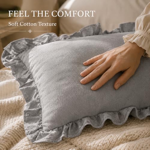 JoraLion Ruffled Throw Pillow Cover 18x18 Solid Light Gray - Image 6