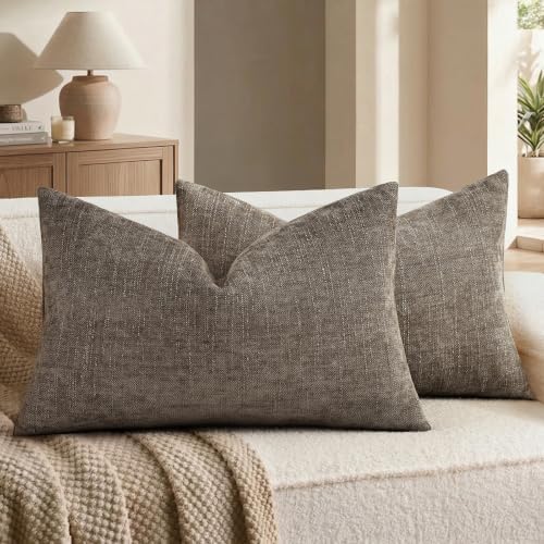 decorUhome Chenille Throw Pillow Covers 12x20 Set of 2, Taupe Grey by decorUhome