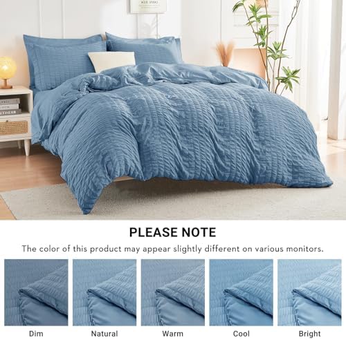 HYMOKEGE Mineral Blue California King Comforter Set Seersucker 7 Pieces - Image 6