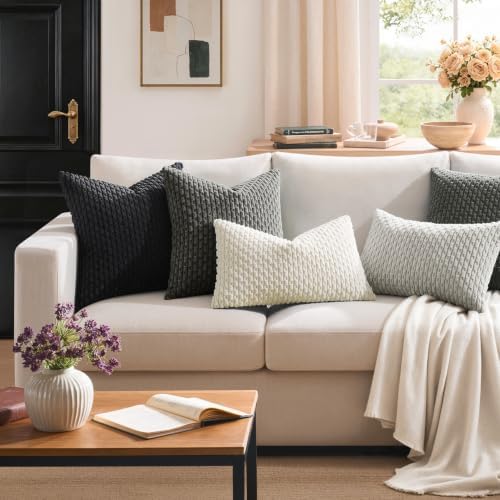Kevin Textile Soft Corduroy 14"x36" Lumbar Pillow Cover 1 Pack, Dark Grey - Image 6