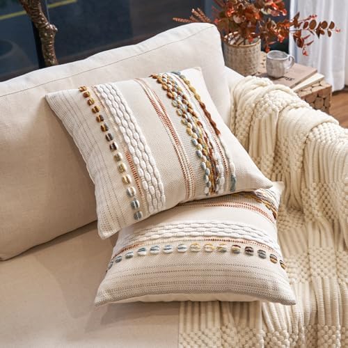 Aeckself Boho Throw Pillow Covers 18x18 Inch Set of 2, Farmhouse Decorative - Image 2