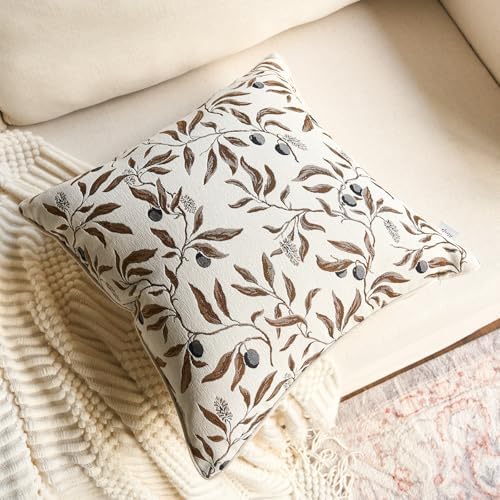 Alerfa Beige Floral Throw Pillow Cover 18 x 18 Inch Sqaure Luxury Decorative - Image 2