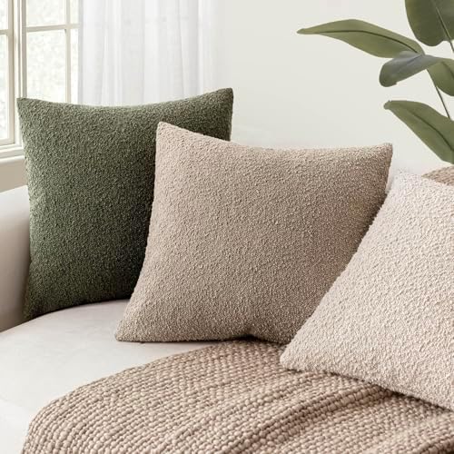 Foindtower Decorative Textured Boucle Throw Pillow Covers 16x16 Light Khaki - Image 6