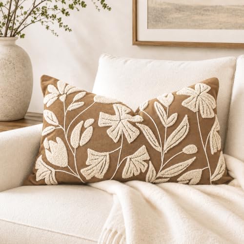 BlissBlush 12x20 Lumbar Pillow Cover, Rectangular Brown Decorative Throw by BlissBlush