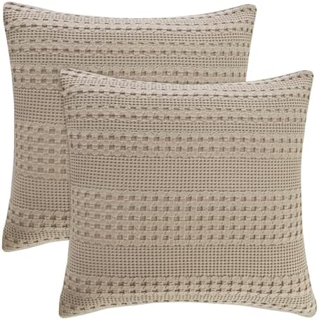 PHF 100% Cotton Waffle Weave Euro Sham Covers, 2 Pack 26" x 26" Bed Pillow by PHF