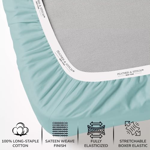 Feather & Stitch 100% Cotton Sateen 500 TC Full Size Bed Sheet Set - Image 3