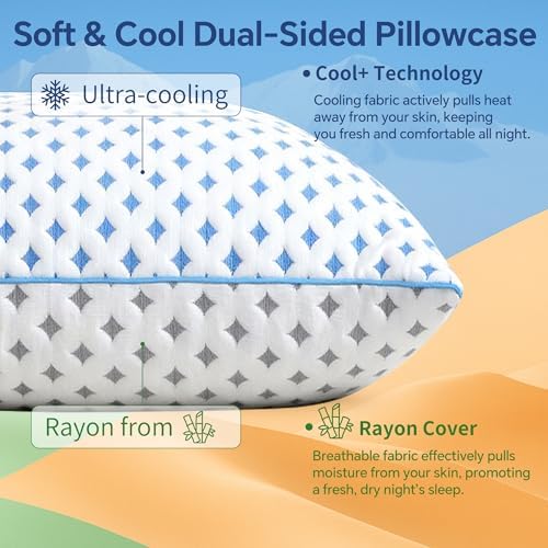 Queen Pillow 1 Pack, Cooling Shredded Memory Foam Pillow - Image 3