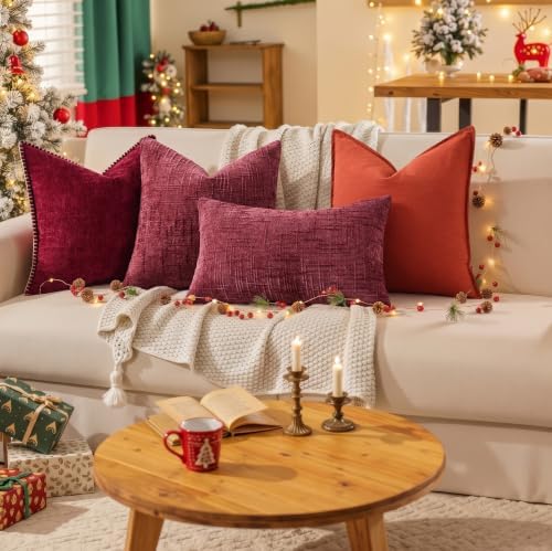 decorUhome Textured Chenille Throw Pillow Covers 18x18 Set of 2 Burgundy - Image 6