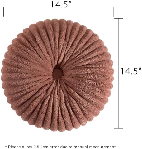 HIG Set of 2 Dusty Rose Flannel Decorative Round Pleated Throw Pillows - Image 3