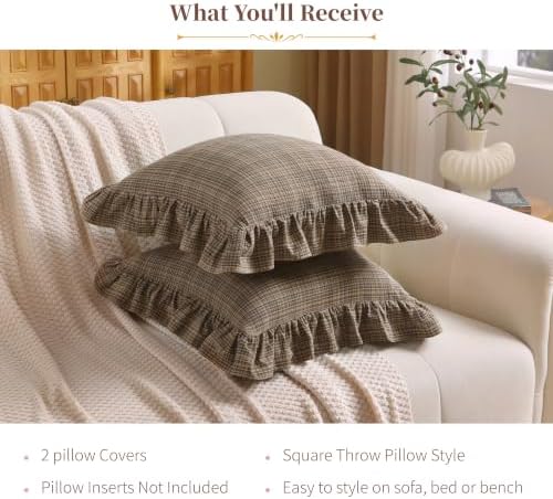 Gingham Throw Pillow Covers 18x18, Ruffle Trim - Image 7