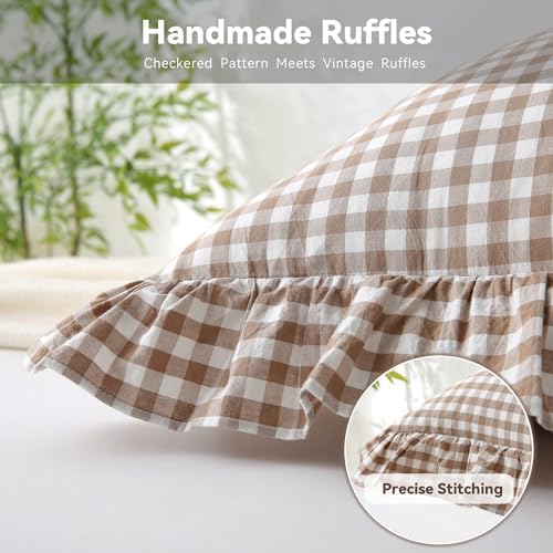 Gingham Throw Pillow Covers 24x24, Warm Taupe White - Image 5