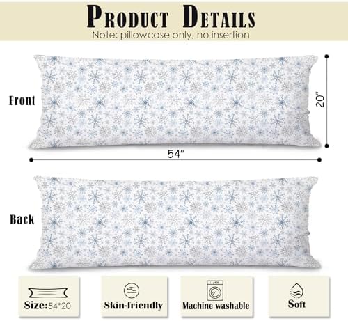 Blue and Silver Christmas Snowflake Body Pillow Cover 20x54, Winter Home Decor - Image 2