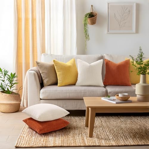 Mecatny Corduroy Fall Decorative Throw Pillow Covers 12x20 Set of 2 Beige - Image 2