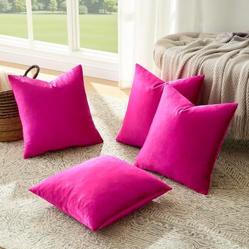 GIGIZAZA Pack of 4 Decorative Velvet Pillow Covers 20x20 Hot Pink - Image 6