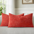 a moment Red Chenille Throw Pillow Covers 12x20 Inch Pack of 2 Modern by amoment