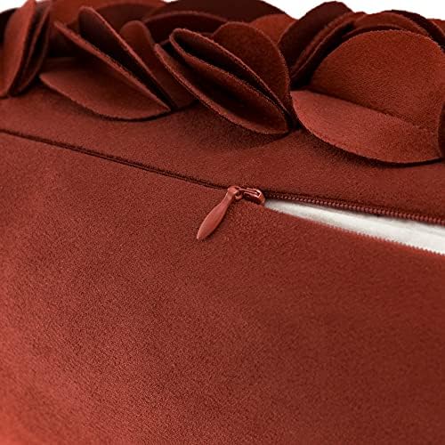 KINGROSE Handmade 3D Flower Throw Pillow Cover, Rust Red, 12x20 Inches - Image 5