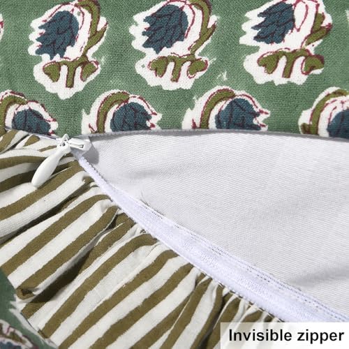 Ridhi Basil Green Block Print Ruffle Pillow Covers 20x20 Inch Set of 2 - Image 3