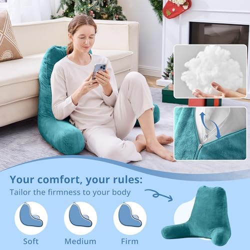 Sasttie Reading Pillow for Bed, Back Pillow for Sitting Up, Teal Blue - Image 3