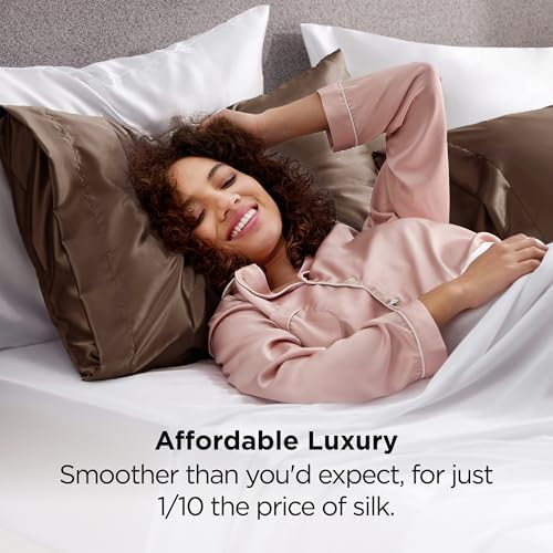 Bedsure Satin Pillowcases King Set of 2, Similar to Silk Pillow Cases Brown - Image 4