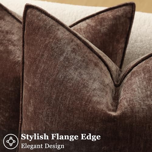 decorUhome Chenille Dark Brown Velvet Throw Pillow Covers 20x20 Set of 2 - Image 2