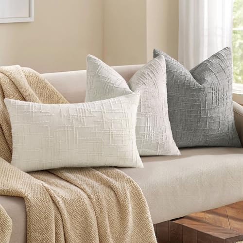 decorUhome Textured Chenille Throw Pillow Covers 26x26 Set of 2 Light Grey - Image 4