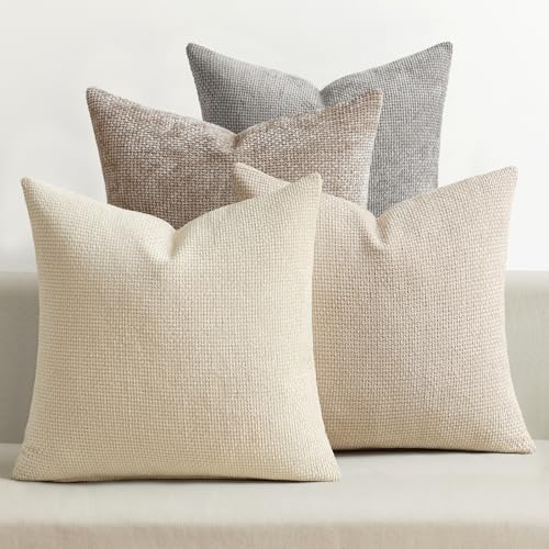 MIULEE Decorative Chenille Pillow Covers Neutral Beige 20x20 Pack of 4 by MIULEE