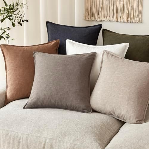 Foindtower Linen Solid Decorative Throw Pillow Covers 20x20 Inch Brown Tan - Image 7