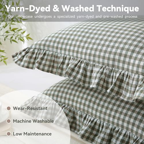 Gingham Ruffled Throw Pillow Covers 24x24 Inch Sage Green 2 Pack - Image 4