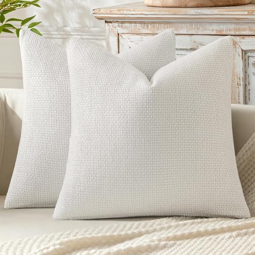 MIULEE Decorative Couch Throw Pillow Covers 18x18 in Pure White 2 Pack by MIULEE
