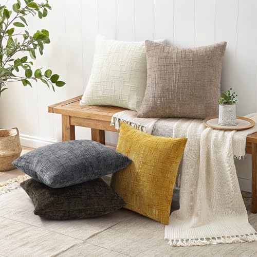 decorUhome Textured Chenille Throw Pillow Covers 16x16 Set of 2 Oatmeal - Image 6