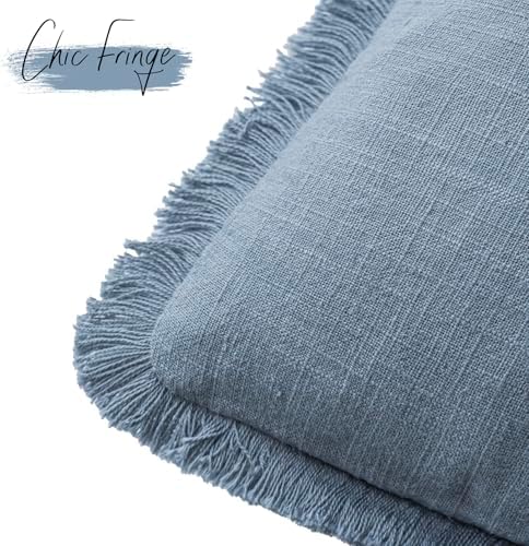 Foindtower Decorative Linen Fringe Throw Pillow Covers 20×20 Misty Blue - Image 3