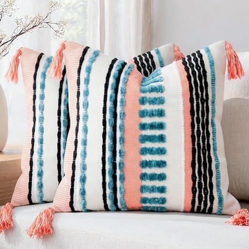 NUYECY Boho Throw Pillow Covers 18x18 Aesthetic Neutral Boucle Couch Pillow by NUYECY