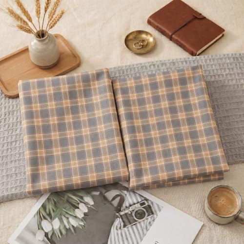Merryword 100% Cotton Pillow Cases, Queen Size, Washed Cotton Deep Blue Plaid - Image 5