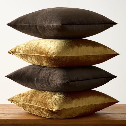 GIGIZAZA Pack of 4 Decorative Velvet Pillow Covers 20x20 Brown Gold - Image 5