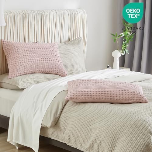 PHF 100% Cotton Waffle Pillow Shams King Size, 2 Pack 20" x 36" Soft - Image 6