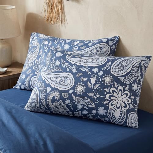 Bedorm Cotton Pillow Cases King Size Set of 2 Paisley Floral Pillow Covers Soft - Image 2
