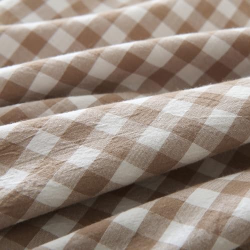 Silnuo Taupe/White Plaid Gingham Ruffled Body Pillow Cover 20"x54" - Image 4