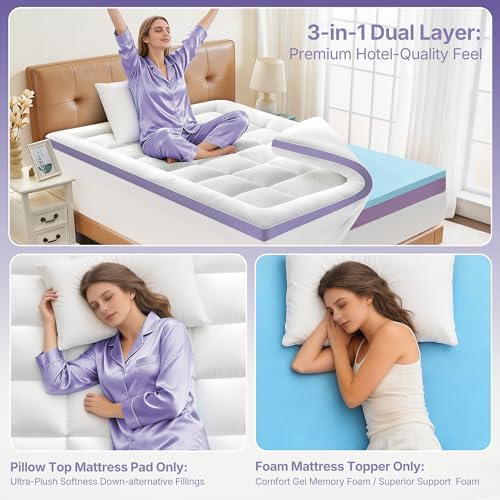 5 Inch Dual Layer Memory Foam Mattress Topper Full Size, Soft Dorm Bed Topper - Image 6
