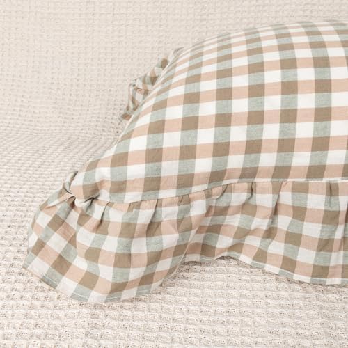 JoraLion Ruffled Throw Pillow Cover 20x20 Gingham Green - Image 6