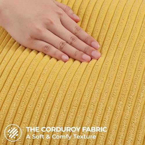 Mecatny Corduroy Fall Throw Pillow Covers 24x24 Set of 2 Mustard Yellow - Image 3