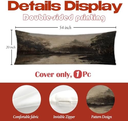 Vintage Moody River Landscape 20x54 Body Pillow Cover, Rustic Farmhouse Country - Image 2