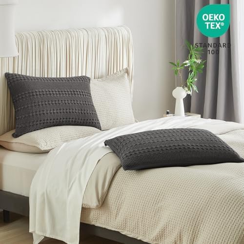 PHF 100% Cotton Waffle Pillow Shams Standard Size, 2 Pack 20" x 26" Soft - Image 6