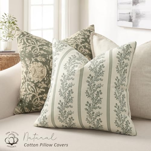 Vintage Throw Pillow Covers 20x20 Set of 2, Striped Floral Pillow Cover - Image 2