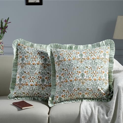 Ridhi Block Print Goldenrod Yellow Throw Pillow Cover 20" x 20" Decorative - Image 2