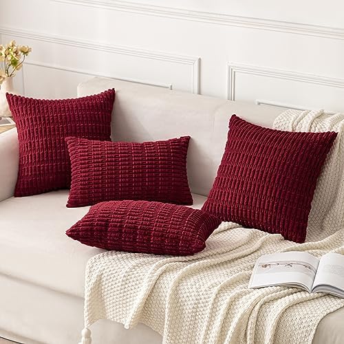 MIULEE Christmas Lumbar Corduroy Decorative Throw Pillow Covers 12x20 Burgundy - Image 2