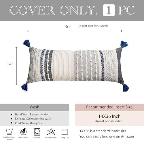 BlissBlush Navy Dark Blue Boho Decorative Lumbar Pillow Cover 14x36, Long Body - Image 6