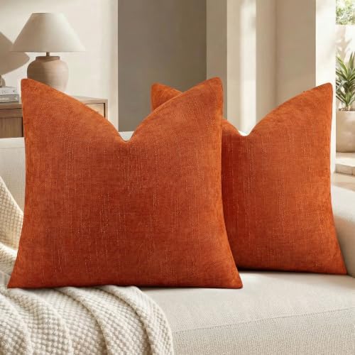 decorUhome Chenille Fall Throw Pillow Covers 22x22 Set of 2, Burnt Orange by decorUhome